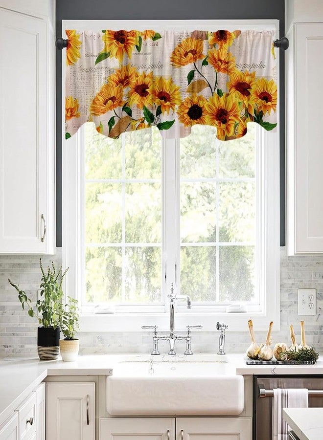 DOTOOMA 54x18 Inches Sunflower Newspaper Window Treatment Valance Retro Rustic Kitchen Blackout Drapes Bathroom Bedroom Living Room Polyester Fabric Curtains Decorations Supplies - Image 3